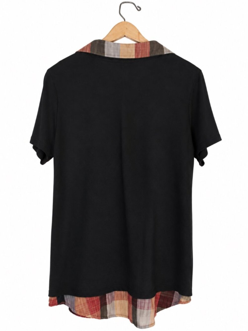 Glorystar Womens Short Sleeve Top XL Black Plaid Trim Casual - Picture 3 of 6